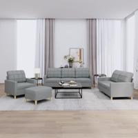 4-delige Loungeset met kussens stof lichtgrijs