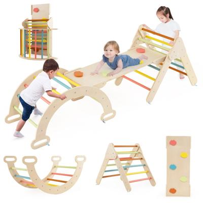 4 in 1 Klimrek met Glijbaan & Klimboog & Dubbelzijdige Ramp Klimstructuur Macaron