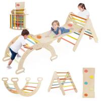 4 in 1 Klimrek met Glijbaan & Klimboog & Dubbelzijdige Ramp Klimstructuur Macaron