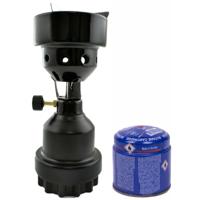 Camping kookstel/kookpit - metaal - zwart - incl. gas navulling priktank