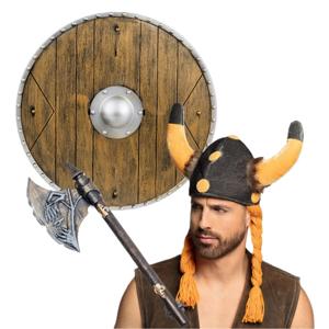 Viking verkleedkleding set - 3 delig - heren - helm met hoorns - Schild - Hakbijl van 68 cm