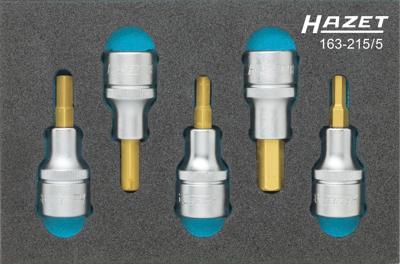 HAZET Dopsleutelbitset 163-215/5 · 1/2 inch (12,5 mm) vierkant hol · Binnen-zeskant-profiel · 5-delig · 5 · 6 · 7 · 8 · 10