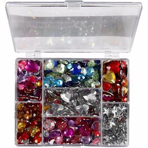 Strass stenen in doos - rond-hart-ster - gekleurd - glimmend - 300 gram - 6-16 mm - zelf plakken