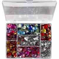 Strass stenen in doos - rond-hart-ster - gekleurd - glimmend - 300 gram - 6-16 mm - zelf plakken