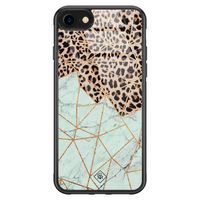 iPhone SE 2020 glazen hardcase - Luipaard marmer mint