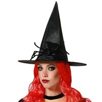 Halloween heksenhoed - met grote spin - one size - zwart - meisjes/dames - thumbnail