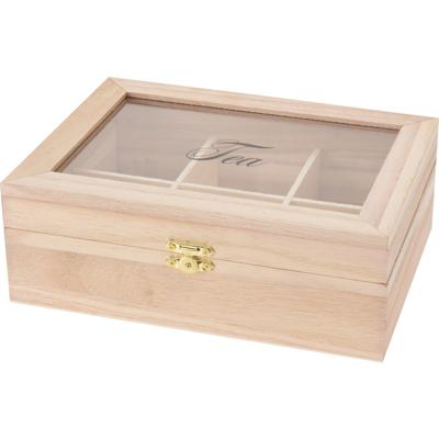 Theedoos - naturel - 6-vaks - hout - 21 cm