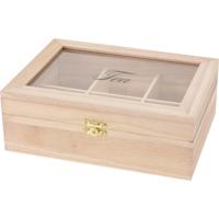 Theedoos - naturel - 6-vaks - hout - 21 cm