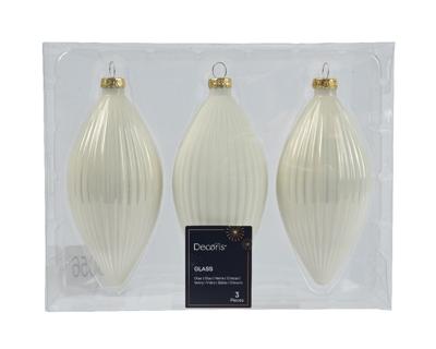 Olijf glas d6h13 cm wolwit 3st - Decoris