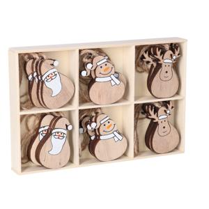 Kersthangers - 24x st - hout - 5,5 cm - kerstornamenten set figuurtjes