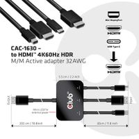 club3D CAC-1630 USB-C / HDMI / Mini-displayport Adapter [1x USB-C, HDMI, Mini-DisplayPort - 1x HDMI] Zwart 30 cm - thumbnail