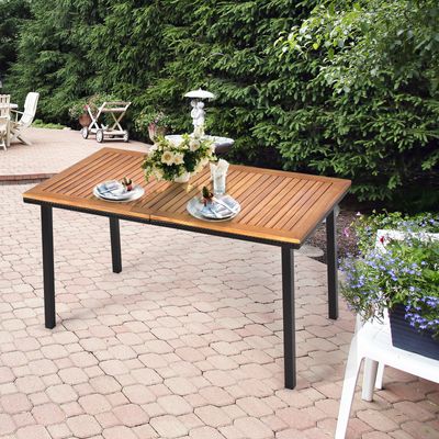 Tuintafel Eettafel met Parasolgat Houten Tafel Terrastafel Acaciahout 140 x 75 x 76 cm Naturel
