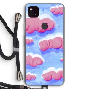 Roze wolken met vogels: Pixel 4a 5G Transparant Hoesje met koord