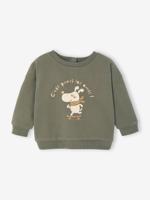 Sweatshirt Basics dierenmotief voor baby's kaki