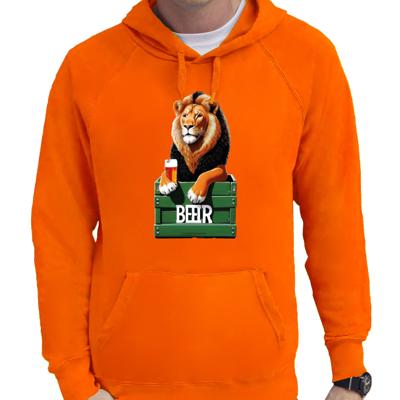 Koningsdag verkleed hoodie heren - leeuw - bier drinken - oranje