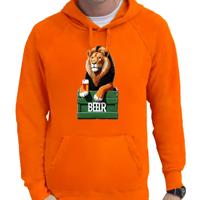 Koningsdag verkleed hoodie heren - leeuw - bier drinken - oranje Koningsdag verkleed hoodie heren - leeuw - bier drinken - oranje