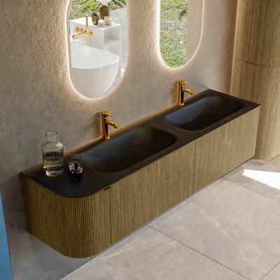 Badmeubel Mondiaz Kurve | 175 cm cm | Meubelkleur Dusk | Wastafelkleur Urban | Solid surface | Dubbel / Rechts spoelbak | 2 kraangaten