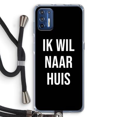 Ik wil naar huis - Zwart: Motorola Moto G9 Plus Transparant Hoesje met koord