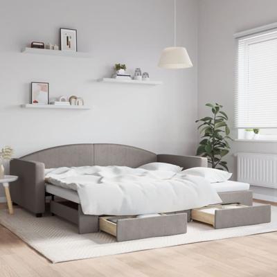 Slaapbank met onderschuifbed en lades 100x200 cm stof taupe
