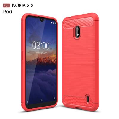 Geborsteld textuur koolstofvezel TPU Case voor Nokia 2.2 (rood)