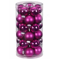 30x Fuchsia roze kleine glazen kerstballen 4 cm glans en mat - Kerstbal - thumbnail