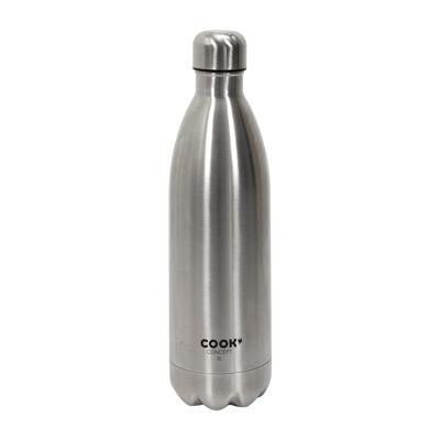 Travel drinkfles voor warme en koude dranken - zilver - roestvrij staal - met schroefdop - 1000 ml