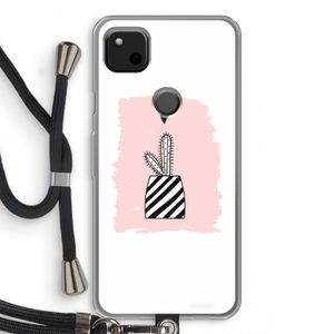 Zwart-wit cactus: Pixel 4a Transparant Hoesje met koord