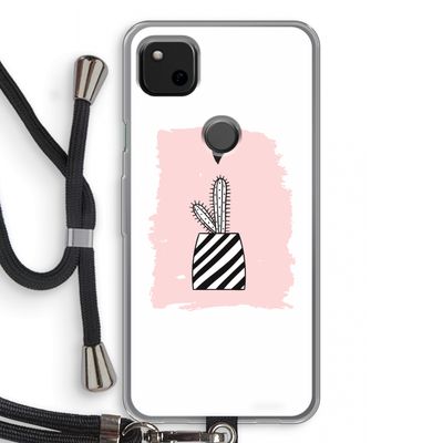 Zwart-wit cactus: Pixel 4a Transparant Hoesje met koord
