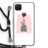 Zwart-wit cactus: Pixel 4a Transparant Hoesje met koord