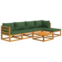 vidaXL 6-delige Loungeset met groene kussens massief hout - thumbnail