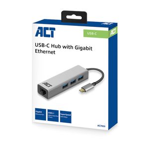 ACT AC7055 interface hub USB 3.2 Gen 1 (3.1 Gen 1) Type-C 5000 Mbit/s Grijs
