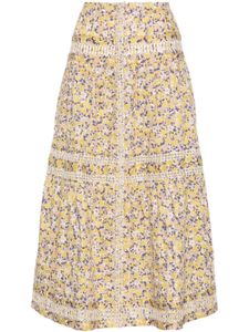 Maje floral-embroidered A-line midi skirt - Tons neutres