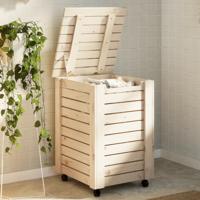 VidaXL Wasmand met wielen rana 45x45x64 cm massief grenenhout - thumbnail