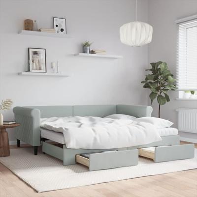 Slaapbank onderschuifbed en lades 90x190 cm fluweel lichtgrijs