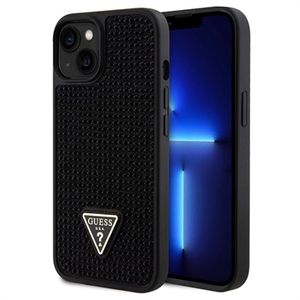 iPhone 15 Guess Rhinestones Triangle Metal Logo Case - Black