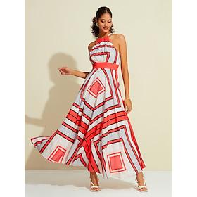 Dames Swingjurk Jurk met halternek Resortkleding Maxi-jurk Rood Mouwloos Geometrisch patroon Gordijn Houder Vloeiend Lente zomer Halternek Elegant Vakantie XS