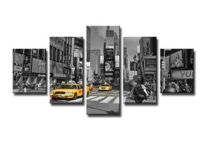 Schilderij - New York Taxi, Grijs/Geel,160X80cm, 5luik
