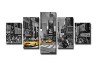 Schilderij - New York Taxi, Grijs/Geel,160X80cm, 5luik