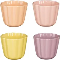 Corfu beker l.geel l.roze oranje paars 4 assorti - h7,5xd8,5cm Corfu beker l.geel l.roze oranje paars 4 assorti - h7,5xd8,5cm