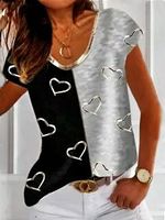 Basics Cotton Blends Shirt Sleeve Geometric heart Color Block Short Sleeve T-shirt - thumbnail