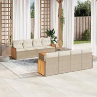 9-delige Loungeset met kussens poly rattan beige
