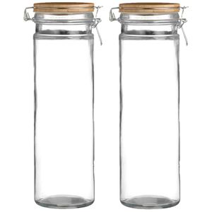 Voorraadpot/bewaarpot - 2x - 1,9L - glas - met beugelsluiting - bamboe deksel