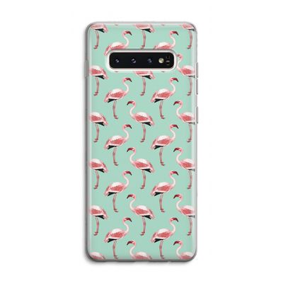 Flamingoprint groen: Samsung Galaxy S10 4G Transparant Hoesje