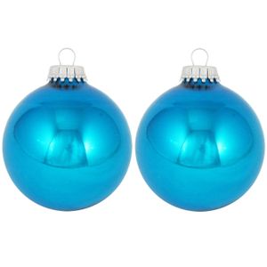 16x Hawaii blauwe glazen kerstballen glans 7 cm kerstboomversiering