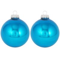 16x Hawaii blauwe glazen kerstballen glans 7 cm kerstboomversiering