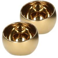 Luxe theelichthouder/kaarsenhouder - 2x - goud - keramiek - D15 x H13.5 cm