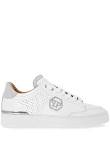 Philipp Plein baskets en cuir à plaque logo - Blanc