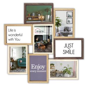 HAES DECO - Houten Multi Fotolijst / Galerie Alvesta in bruin tinten voor 8 foto's 10x15 (formaat 44 x 44 cm) - MP160