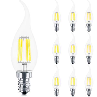 Voordeelpak 10x LED Lamp E14 Kaars Filament Gebogen Flame Tip - Brinton - Helder 4W 470lm - 830 Warm Wit 3000K - C35T - CLR | Vervangt 40W