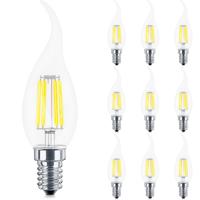 Voordeelpak 10x LED Lamp E14 Kaars Filament Gebogen Flame Tip - Brinton - Helder 4W 470lm - 830 Warm Wit 3000K - C35T - CLR | Vervangt 40W